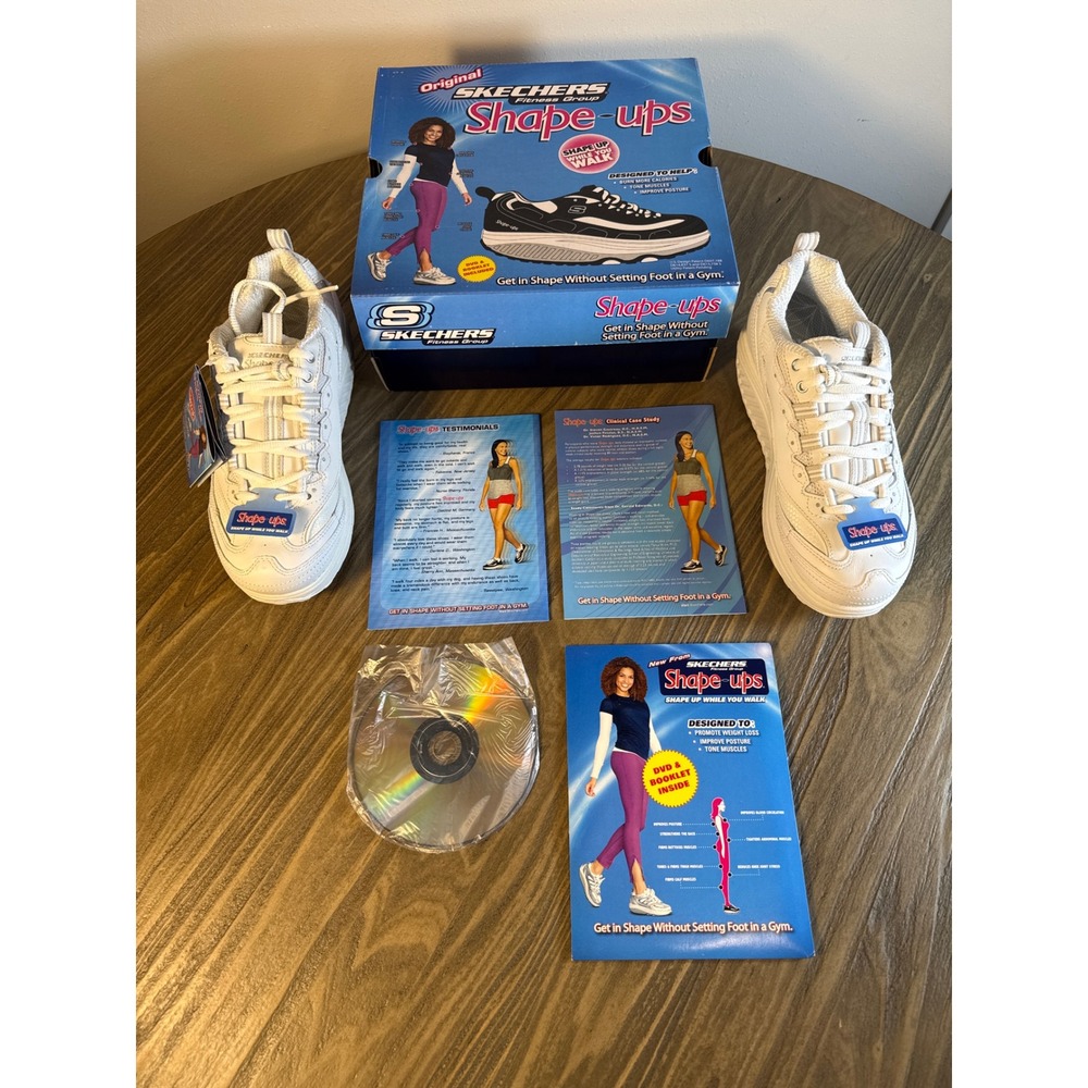 Skechers Shape-Ups Shoes Women's 6.5 Complete Set Box DVD Pamphlets White Toning - Picture 2 of 10